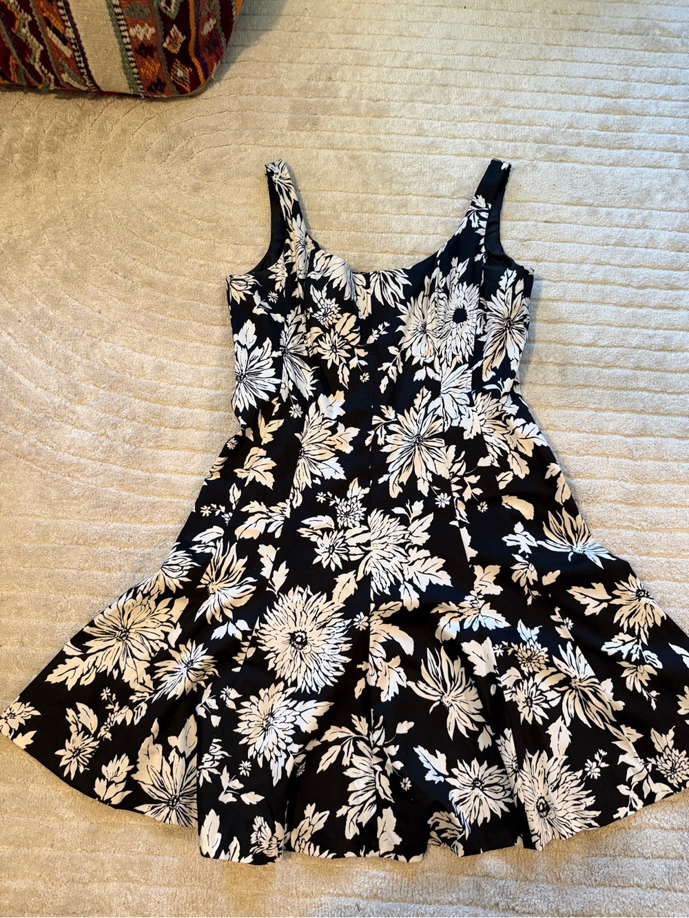Black & White Floral Sundress with structured bodice